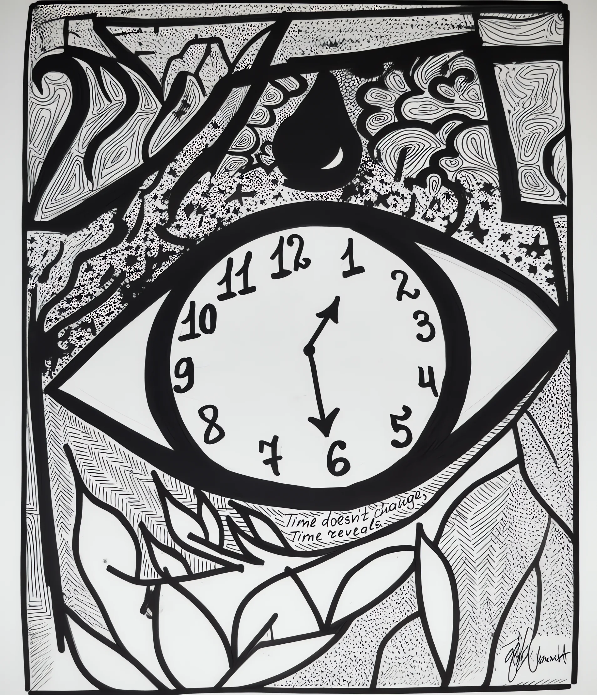 Clock and eye ink piece