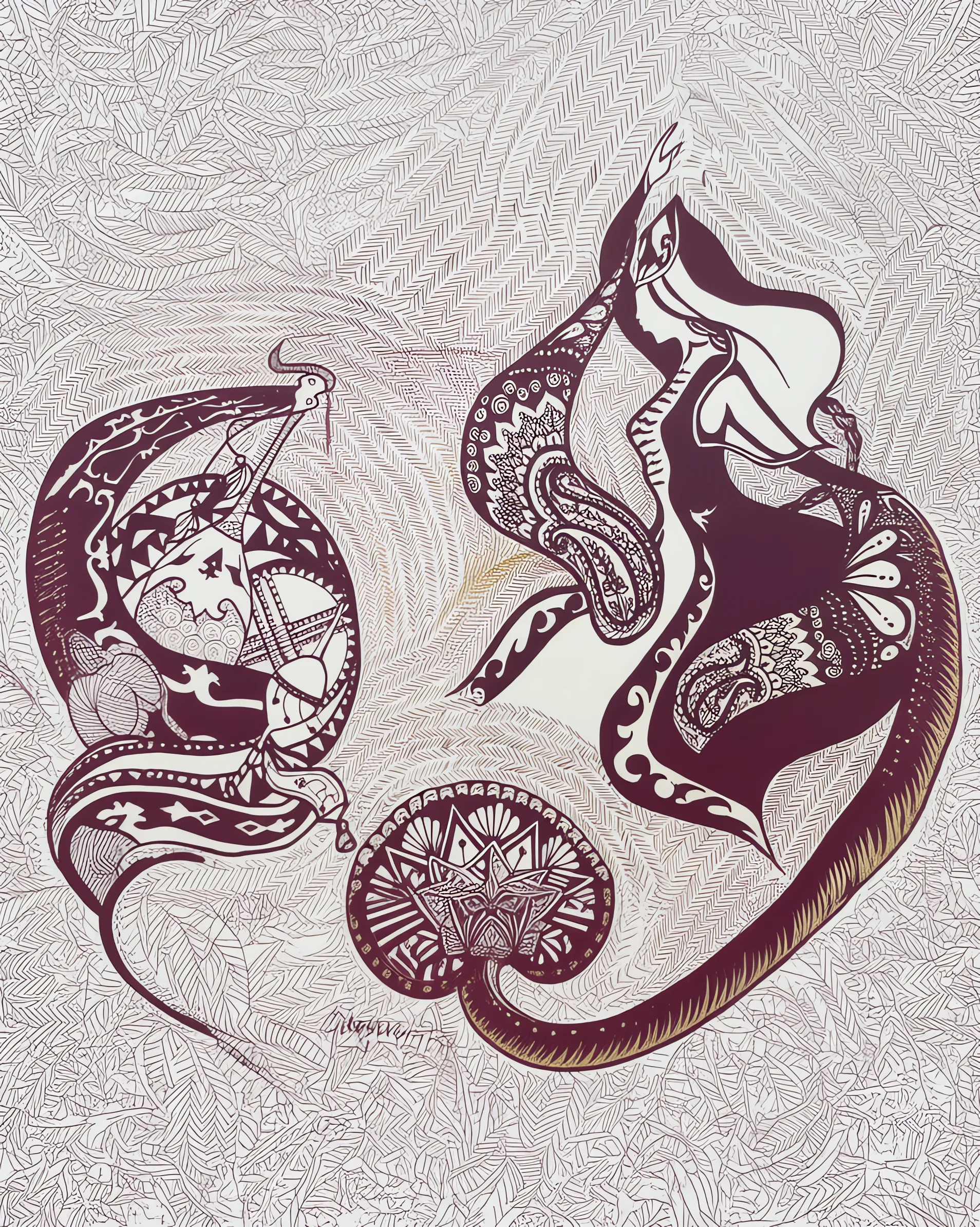 Dancer in ink with magenta and gold