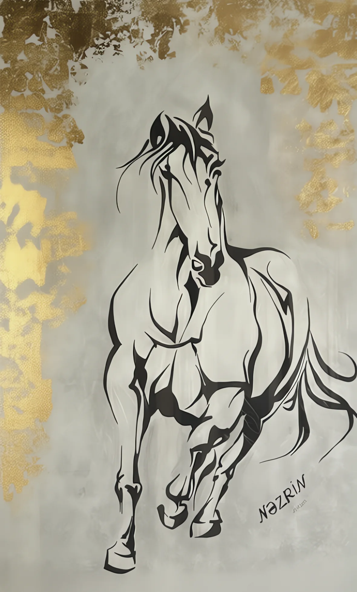 Running horse in ink and gold
