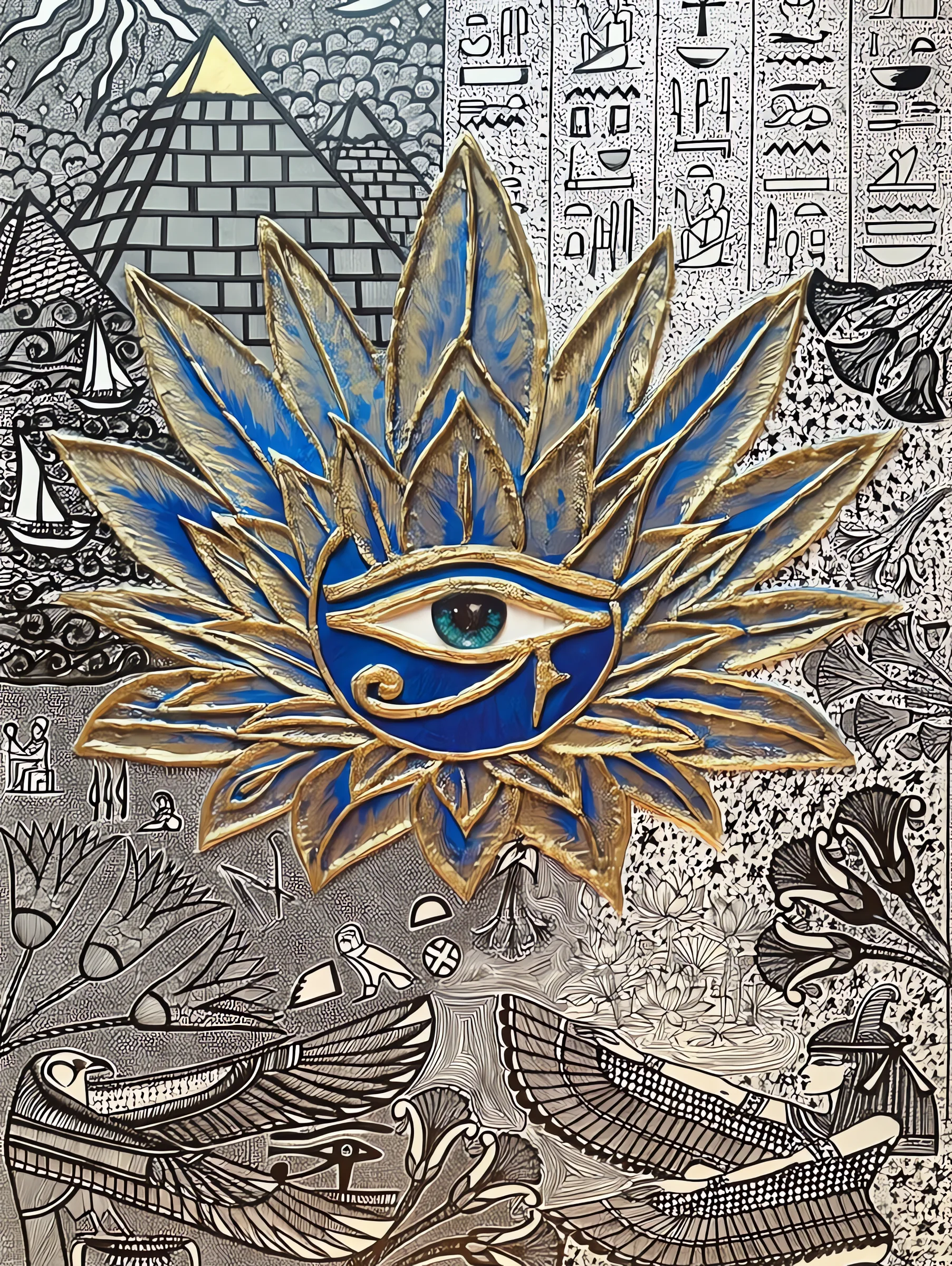 Kemet blue, 100x150, mixed media on canvas