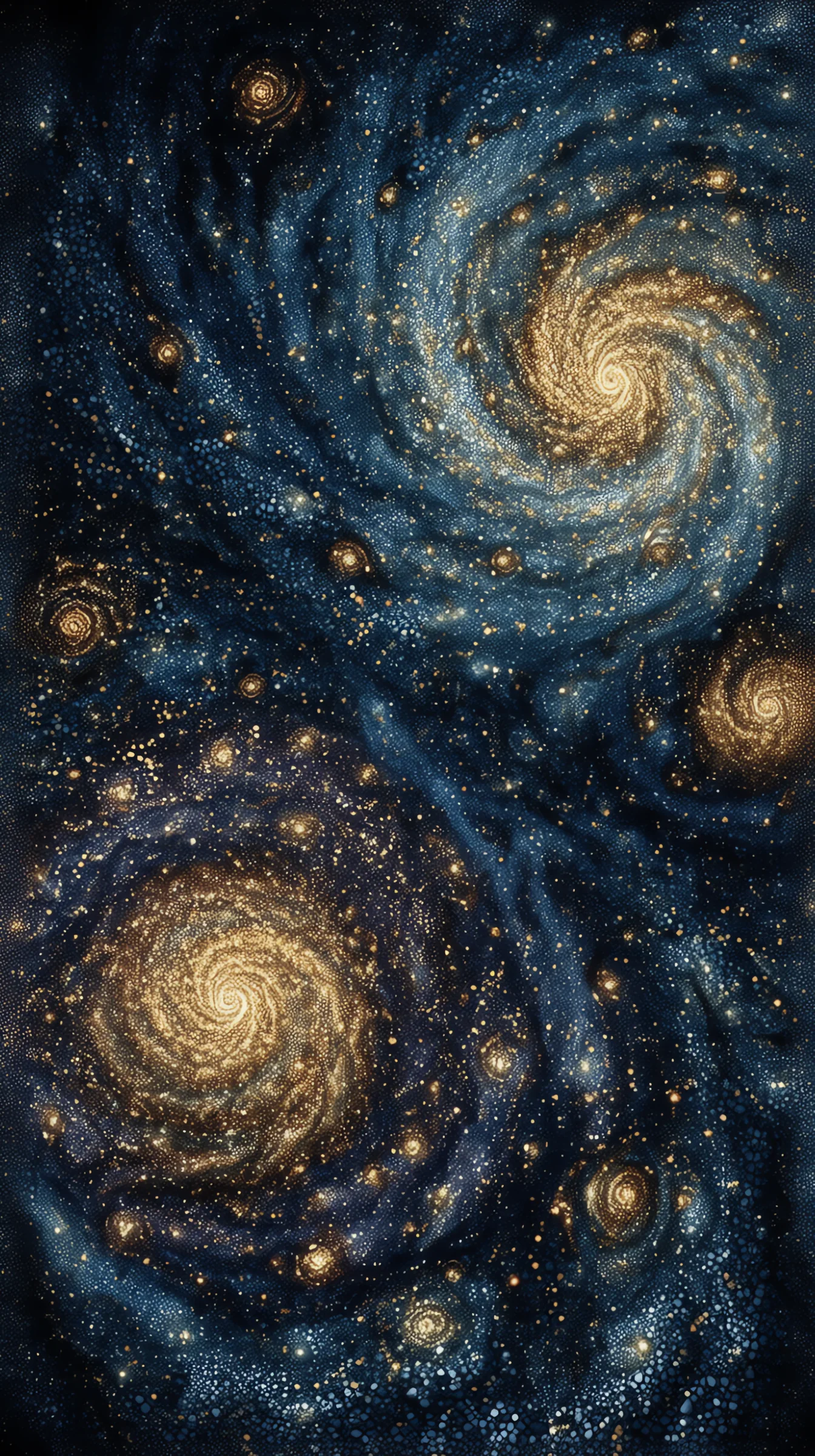 Starry spirals in gold on night blue