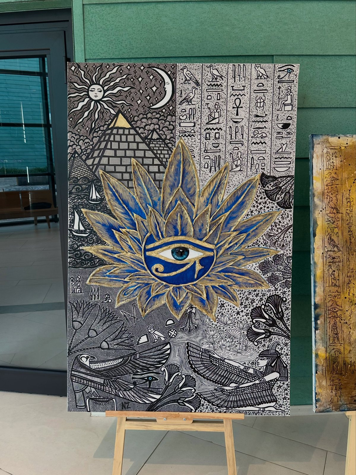 Kemet blue on easel at exhibition